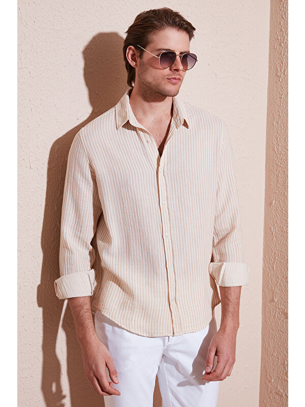 Buratti Çizgili Regular Fit Pamuklu Uzun Kollu Erkek %100 Pamuk Gömlek CF25S129721