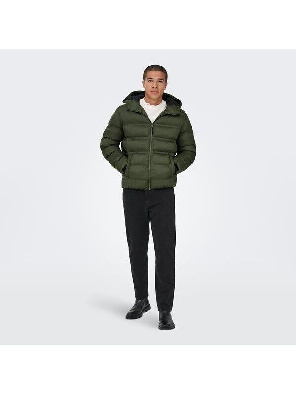 Only&Sons Union Seamless Life Puffer Erkek Haki Kapüşonlu Mont