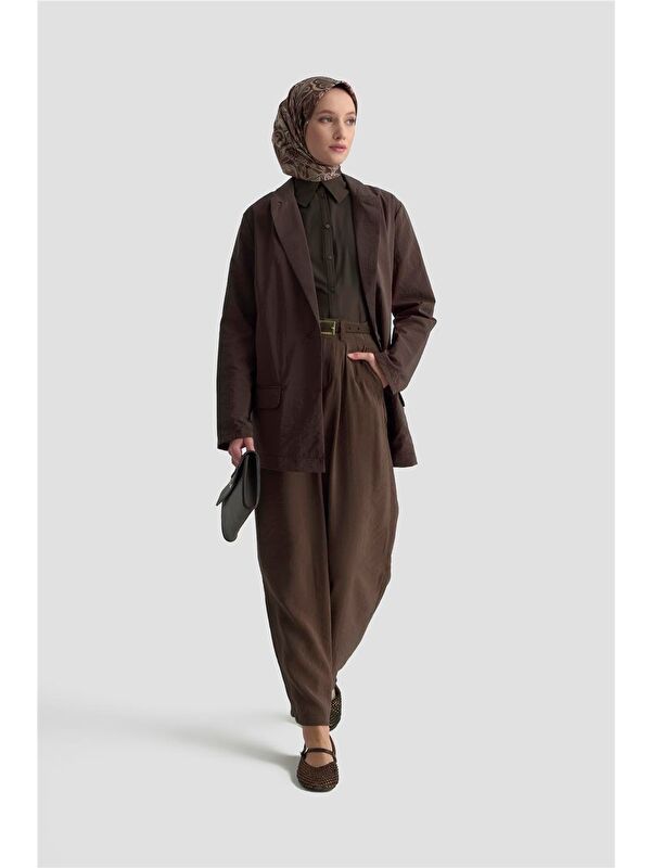 ARMİNE Beli Lastikli Pileli Pantolon 25Kd9005 Kahverengi