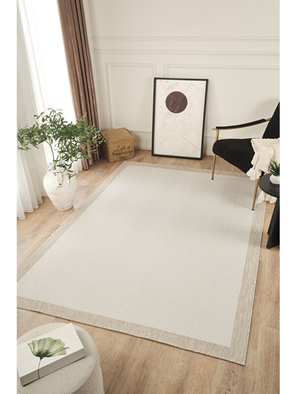 Konfor Halı Sisalux 3084 Krem Bej Sisal Dokuma Jüt Hav Toz Vermez Halı Salon Mutfak Oda Halısı-60x100