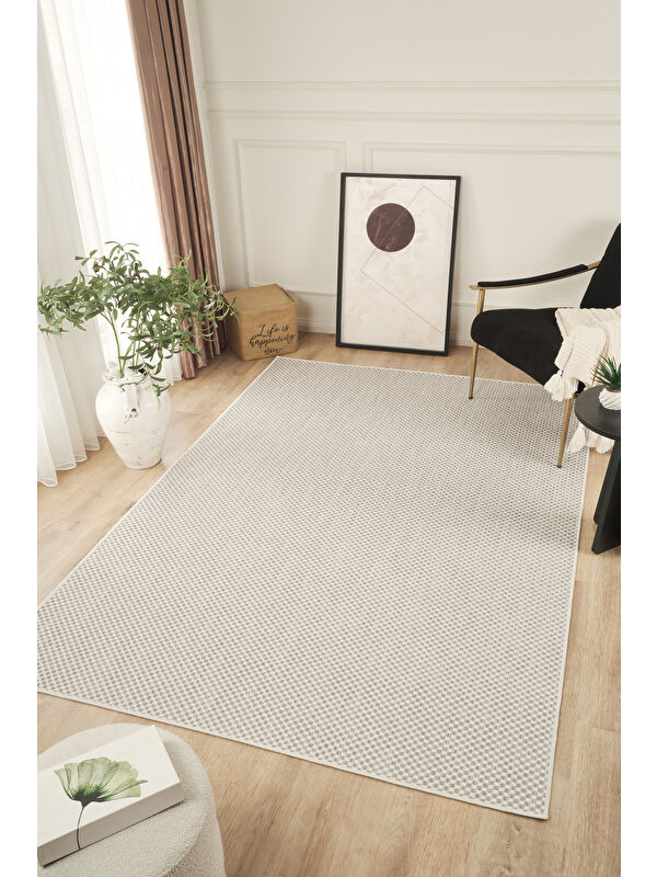 Konfor Halı Sisalux 3082 Beyaz Gri Sisal Dokuma Jüt Hav Toz Vermez Halı Salon Mutfak Oda Halısı-60x100