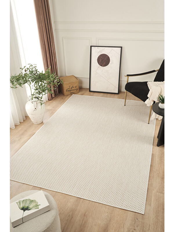 Konfor Halı Sisalux 3081 Krem Bej Sisal Dokuma Jüt Hav Toz Vermez Halı Salon Mutfak Oda Halısı-60x100