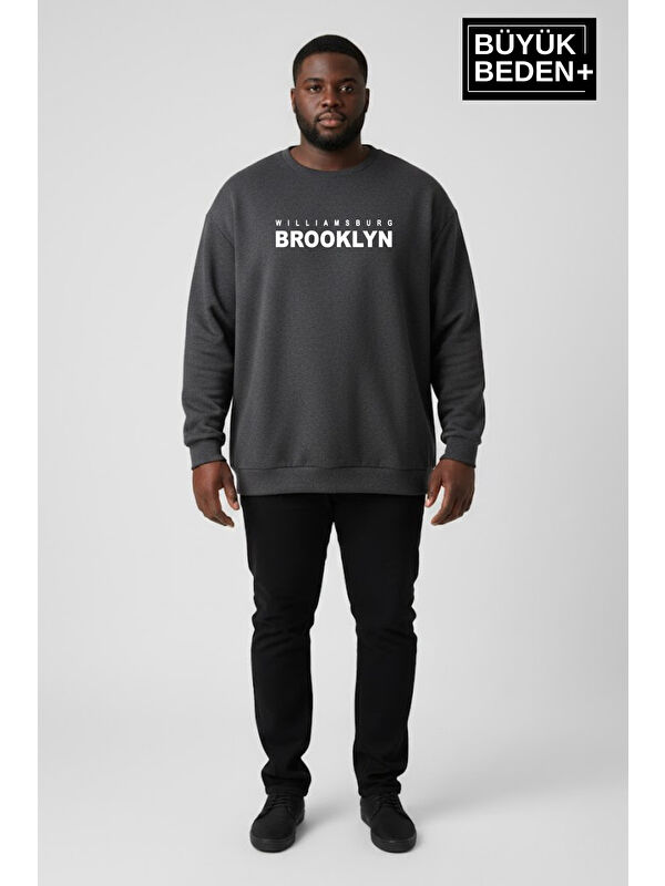Süperlife Erkek Büyük Beden Willams Brooklyn Baskılı Bisiklet Yaka ince Sweatshirt SPR26BSW956-16