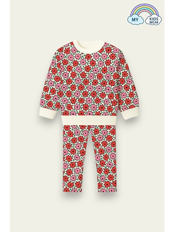 My Kids Wear Kız Çocuk Desenli İkili Takım (Sweatshirt + Tayt) 2-8 Yaş 12110