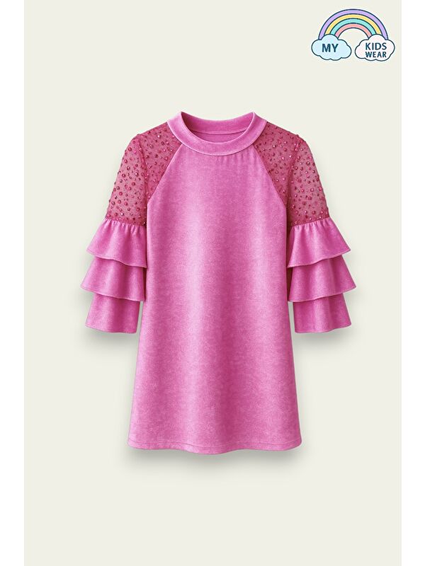 My Kids Wear Kız Çocuk Özel Günler İçin Kadife Çocuk Elbisesi 4-12 Yaş 12101