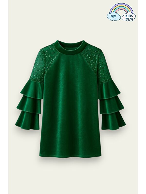 My Kids Wear Kız Çocuk Özel Günler İçin Kadife Çocuk Elbisesi 4-12 Yaş 12108
