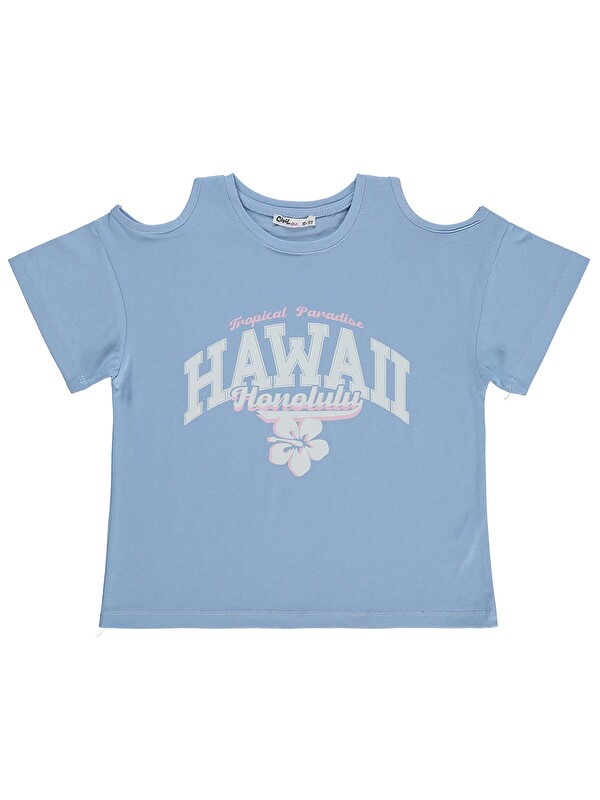 Civil Girls Hawaii Baskılı 10-13 Yaş Tişört - Mavi