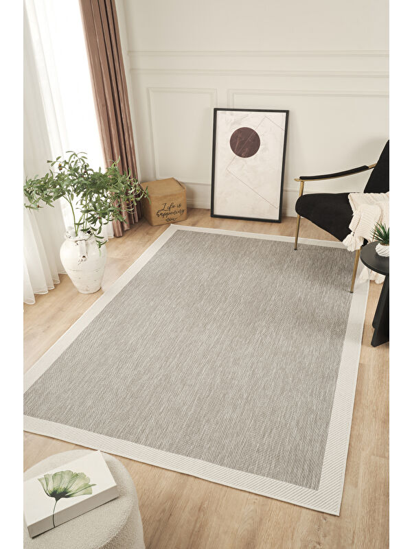 Konfor Halı Sisalux 3087 Gri Beyaz Sisal Dokuma Jüt Hav Toz Vermez Halı Salon Mutfak Oda Halısı-60x100