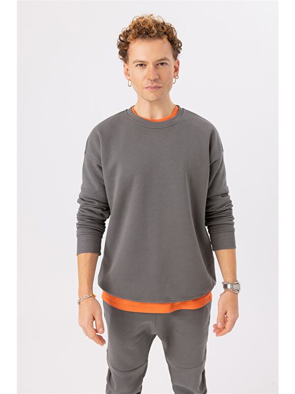 gothamVibes Erkek Vibe Oversize Antrasit Sweatshirt