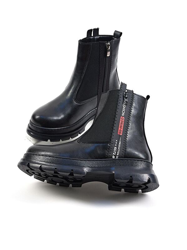 Kadın Siyah Cilt Fermuarlı Detaylı Bot - Görsel 3