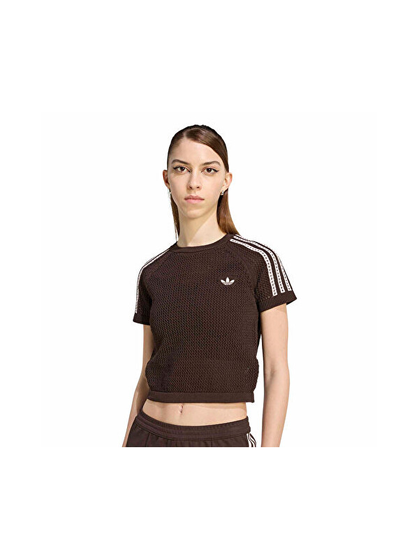 Adidas Crochet Tee Kadın Günlük Tişört KC6480 Kahverengi
