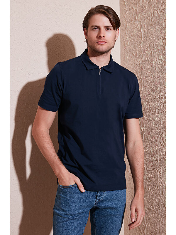 Buratti Pamuklu Regular Fit Yarım Fermuarlı Erkek Polo Yaka Tişört 5902972