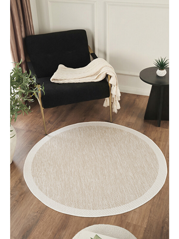 Konfor Halı Sisalux 3085 Bej Krem Yuvarlak Sisal Dokuma Jüt Kilim Hav Toz Vermez Mutfak Oda Halısı-200x200