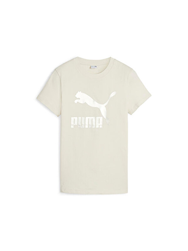Puma Classics Shiny Logo Tee Kadın Günlük Tişört 62559787 Bej
