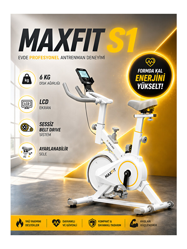 MAXFIT S1 Spinbike Direnç Ayarlı Nabız Ölçerli Ayarlanabilir Sele Ve Gidon