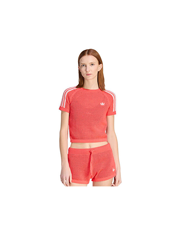 Adidas Crochet Tee Kadın Günlük Tişört KC6482 Kırmızı