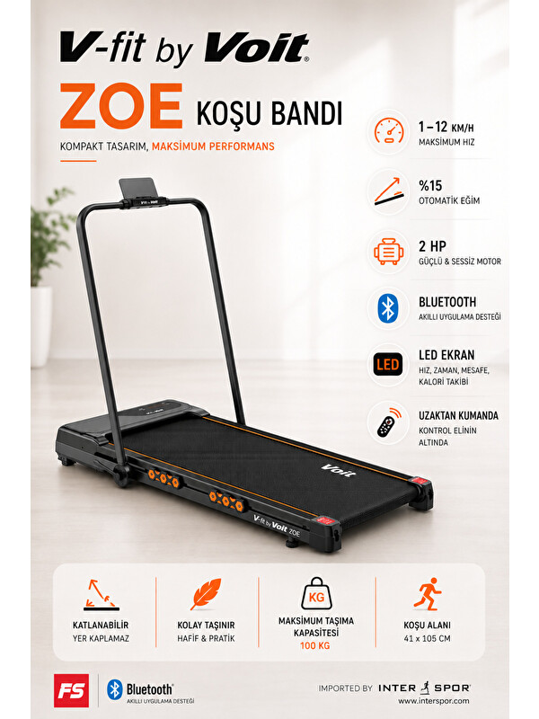 V-Fit By Voit Vfit By Zoe Otomatik Eğimli Uzaktan Kumandalı Bluetooth Uygulamalı Tutma Kollu Katlanabilir