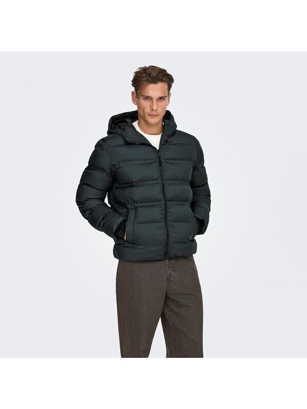 Only&Sons Union Seamless Life Puffer Erkek Siyah Kapüşonlu Mont