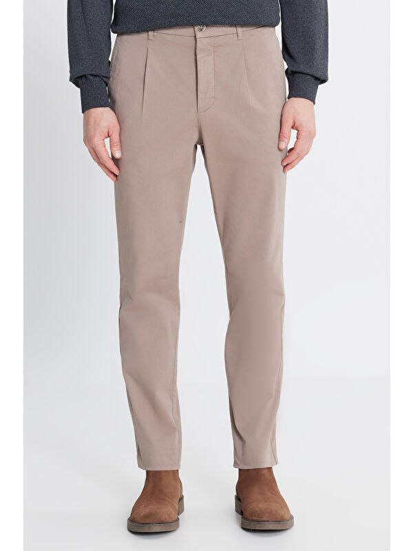 Altınyıldız Classics Erkek Bej Pamuklu Slim Fit Dar Kesim Yan Cepli Casual Esnek Pantolon