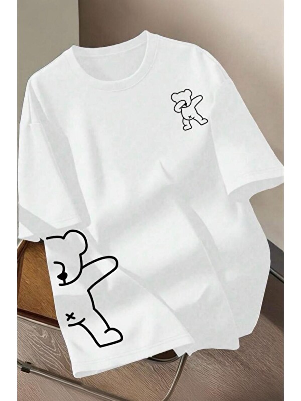 Oksit Ayıcık Baskılı Unisex Oversize Sokak Stili T-Shirt
