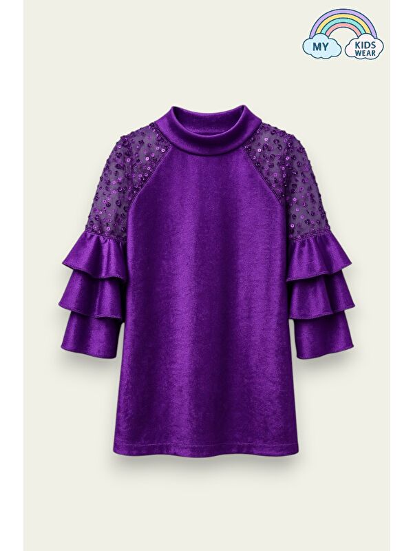 My Kids Wear Kız Çocuk Özel Günler İçin Kadife Çocuk Elbisesi 4-12 Yaş 12106