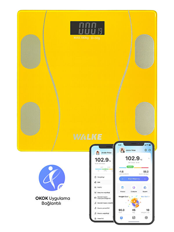 WALKE Premium Uygulama Bağlantılı Akıllı Baskül Sarı