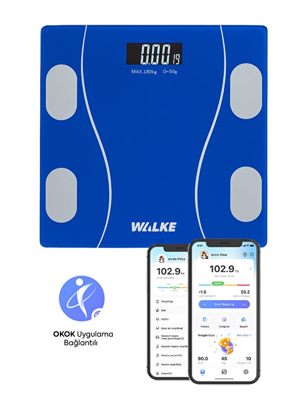 WALKE Premium Uygulama Bağlantılı Akıllı Baskül Mavi