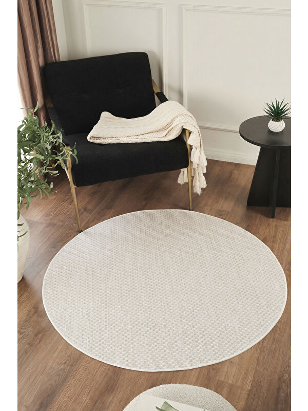 Konfor Halı Sisalux 3081 Krem Bej Yuvarlak Sisal Dokuma Jüt Kilim Hav Toz Vermez Mutfak Oda Halısı-120x120