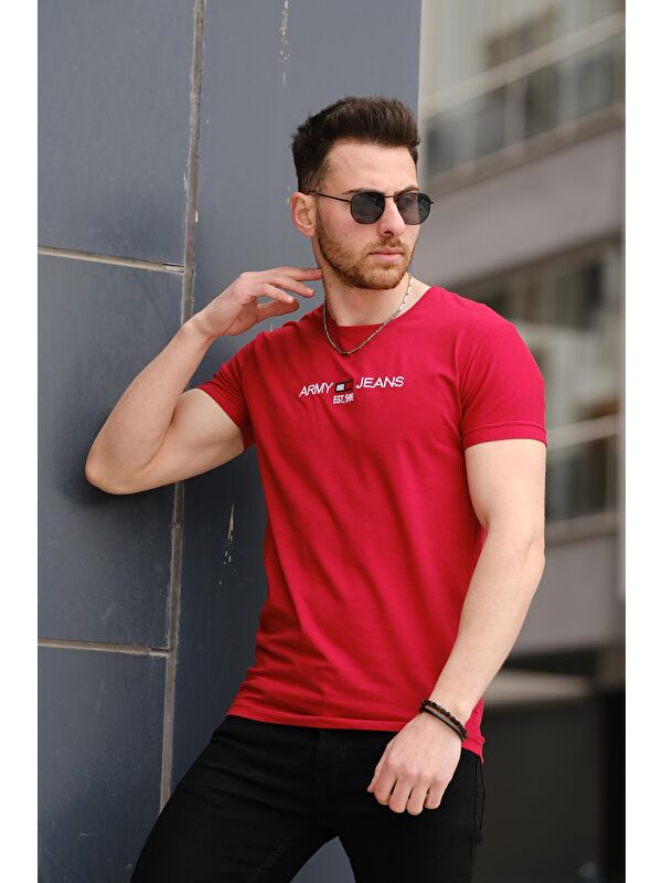 Oksit Army Nakışlı Slim Fit Likralı Erkek Tişört