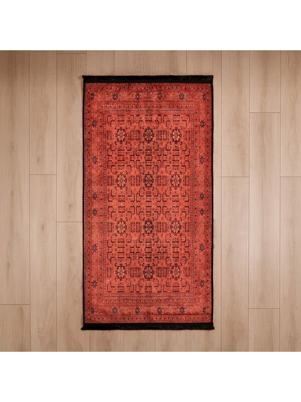 Evidea Soft Atlas Afgan Desenli Halı - Kırmızı - 80x150 cm