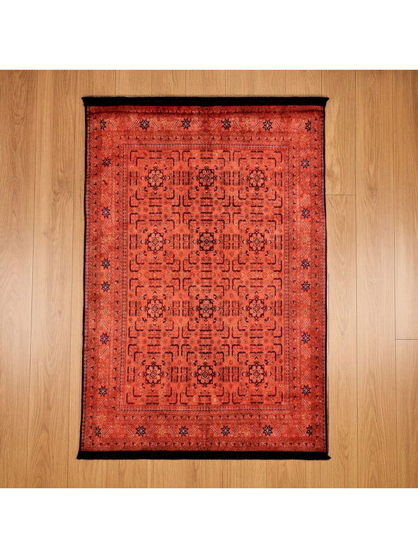 Evidea Soft Atlas Afgan Desenli Halı - Kırmızı - 120x180 cm