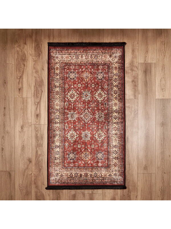 Evidea Soft Line Afgan Desenli Halı - Kırmızı - 80x150 cm