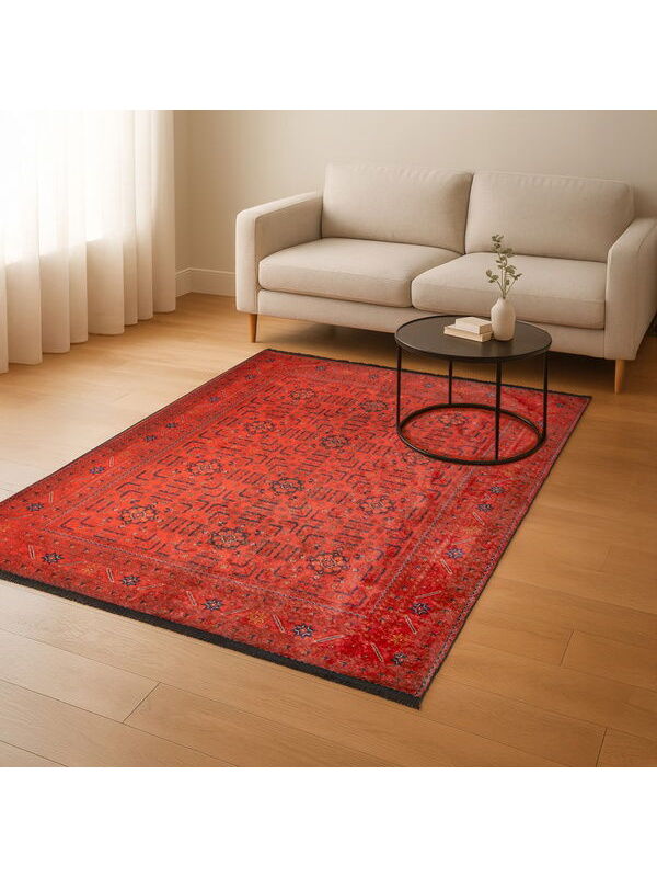 Evidea Soft Atlas Afgan Desenli Halı - Kırmızı - 160x230 cm
