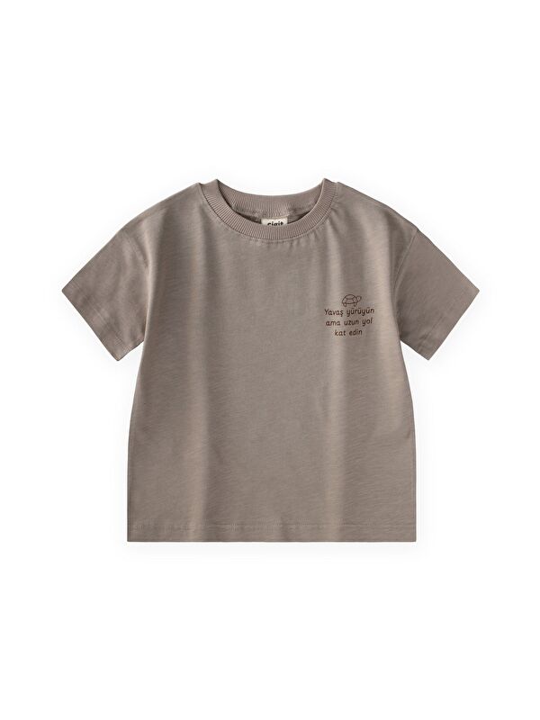 CİGİT Slogan Baskılı T-Shirt 2-10 Yaş S Vizon