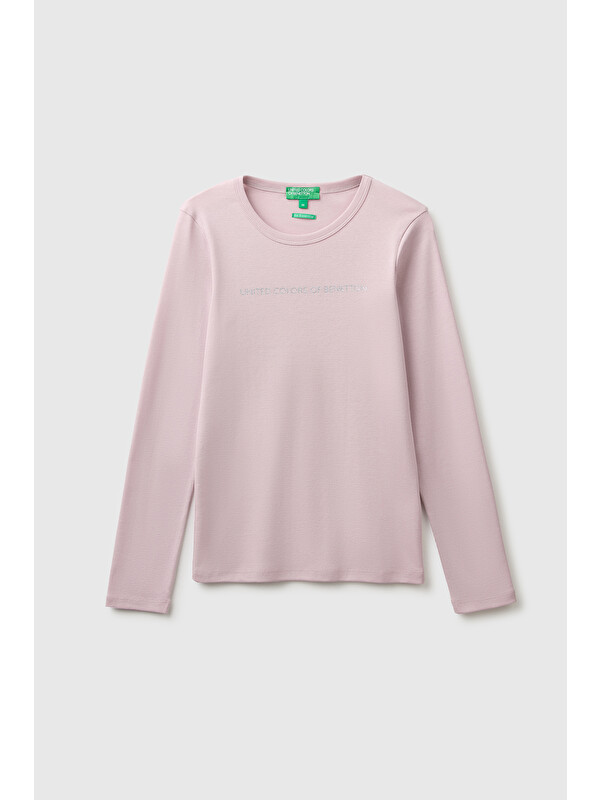 United Colors Of Benetton Kadın Lila %100 Pamuk Regular Fit Ribanalı Uzun Kollu T-Shirt