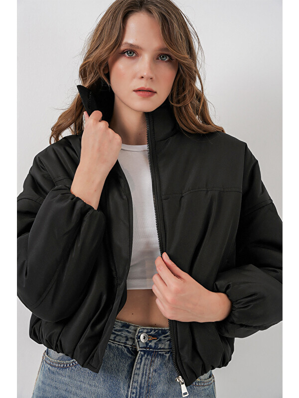 Bigdart Kadın Siyah Oversize Bomber Şişme Mont 5124