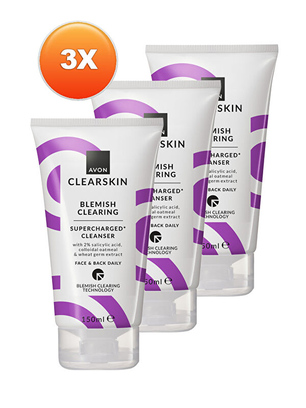 AVON Clearskin Supercharged Lekeler İçin Temizleyici 150 Ml. Üçlü Set
