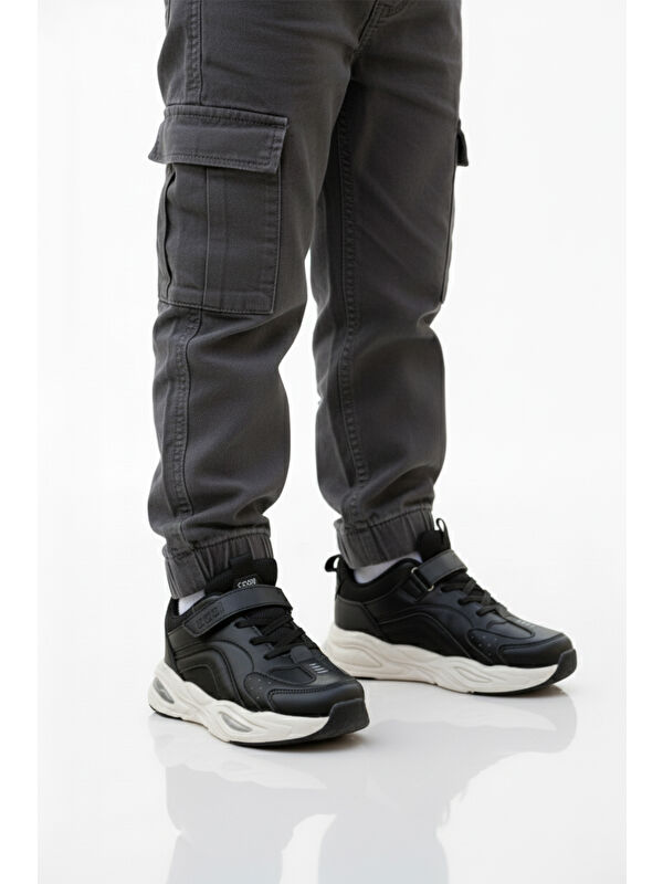 Siyah Beyaz Cırtlı Hafifi Erkek Çocuk Spor Ayakkabı Toti Cilt F - Görsel 3