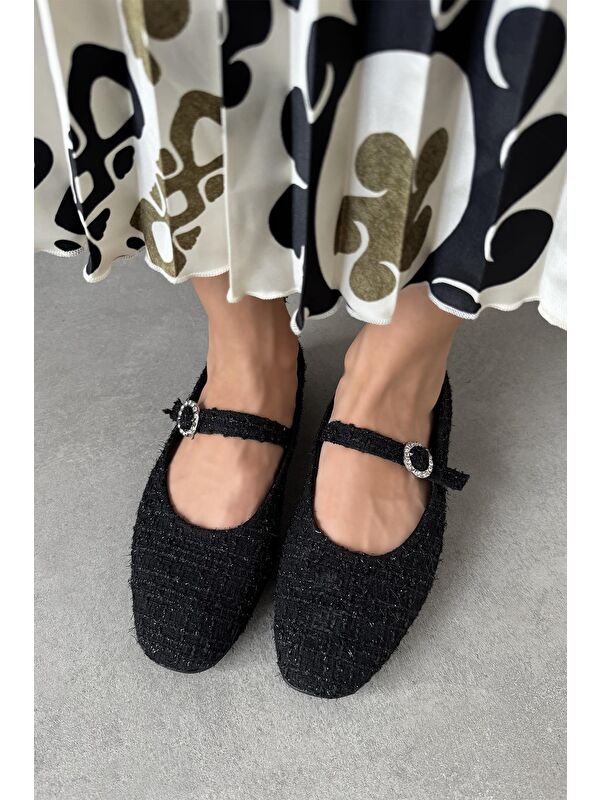 Straswans Siyah Straswans Berny Kemer Kadın Detay Keten Babet