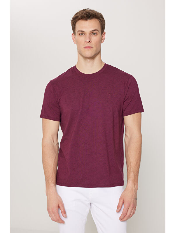 AC&Co / Altınyıldız Classics Erkek Bordo Slim Fit Dar Kesim Bisiklet Yaka Pamuklu Kısa Kollu Tişört