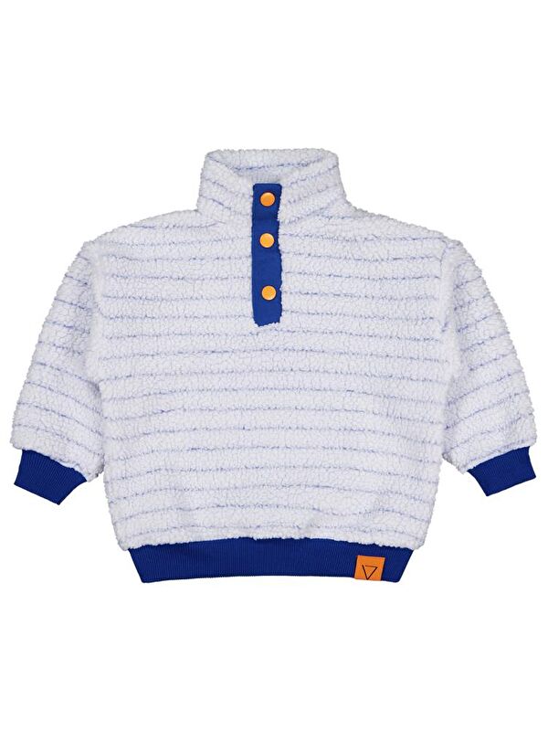 Civil Boys Yakası Patlı Çizgili 2-5 Yaş Sweatshirt - Mavi 5-6 Yaş