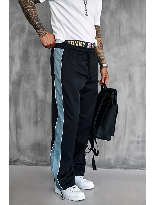 Abluka Online Erkek Şeritli Baggy Fit Teknik Pantolon Siyah