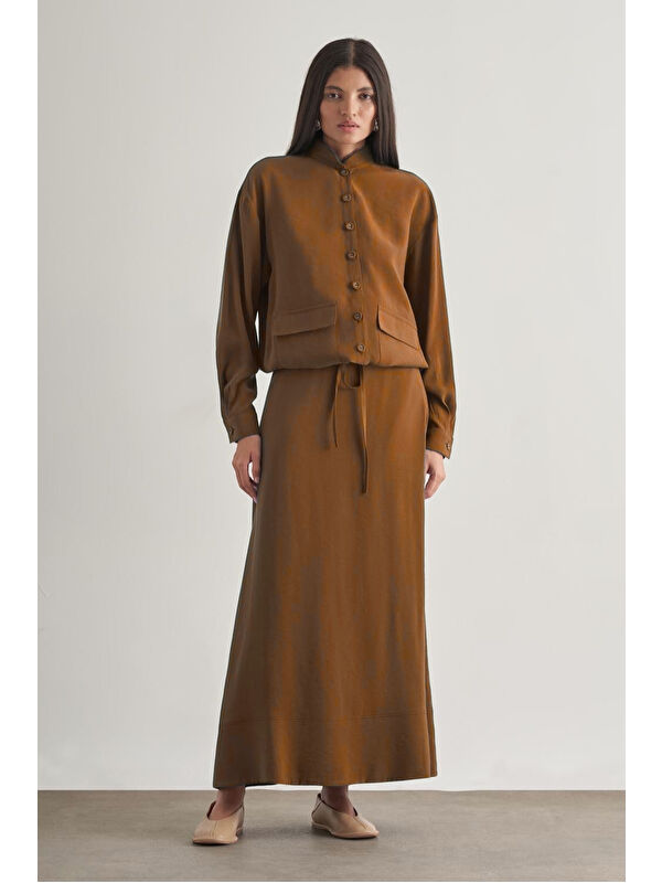 Mizalle Taba Modal Karışımlı Camel Maksi Evaze Etek