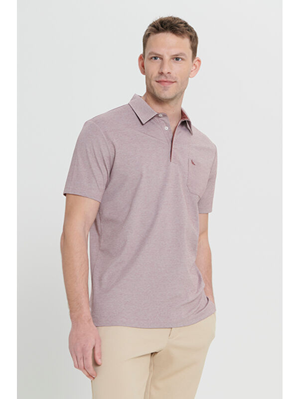 AC&Co / Altınyıldız Classics Erkek Bordo Comfort Fit Rahat Kesim Polo Yaka Pamuklu Kısa Kollu Tişört