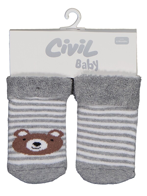 Civil Baby Çizgili Bear Kıvrık Havlu 6-18 Ay 2'li Bebek Erkek Çorap Set - Standart