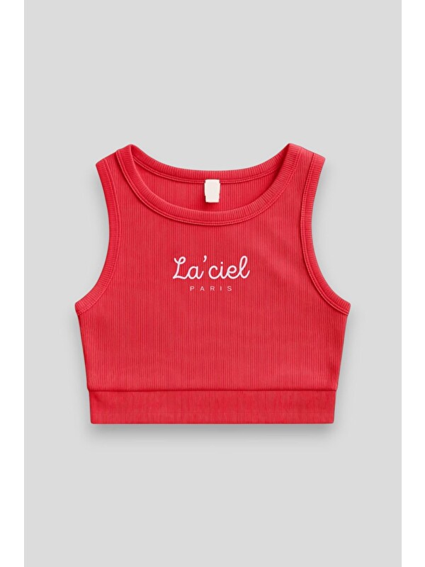 Magu Kız Çocuk Pamuklu La'ciel Yazılı Ribana Atlet Crop Top - Yazlık Basic Tasarım