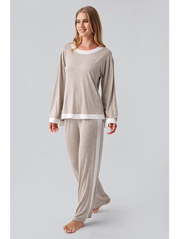Artış Uzun Kollu Basic Esnek Viskoz Pijama Takım 18209