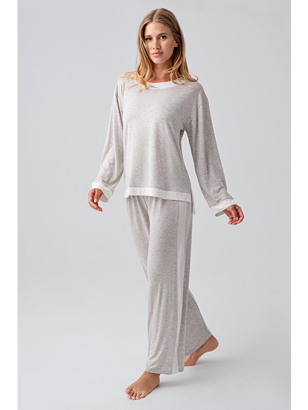 Artış Uzun Kollu Basic Esnek Viskoz Pijama Takım 18209