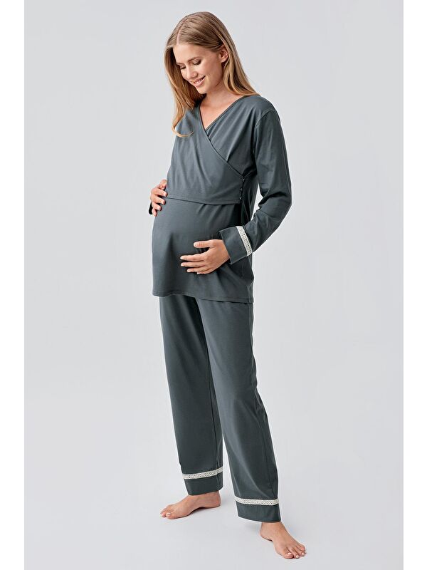 Artış Uzun Kollu Esnek Pamuklu Hamile Pijama Takım 18201