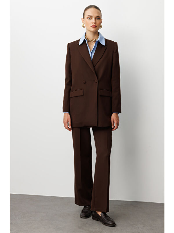 Mizalle Oversize Kahverengi Kruvaze Blazer Ceket